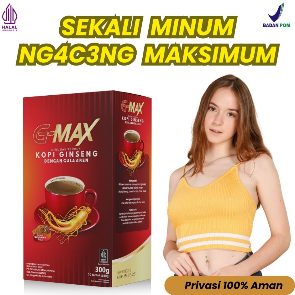 

GMAX Minuman Kopi Gingseng Stamina Pria Kuat KeTahanan Lama Original BPOM Halal - Gmax Coffe Instan Bubuk