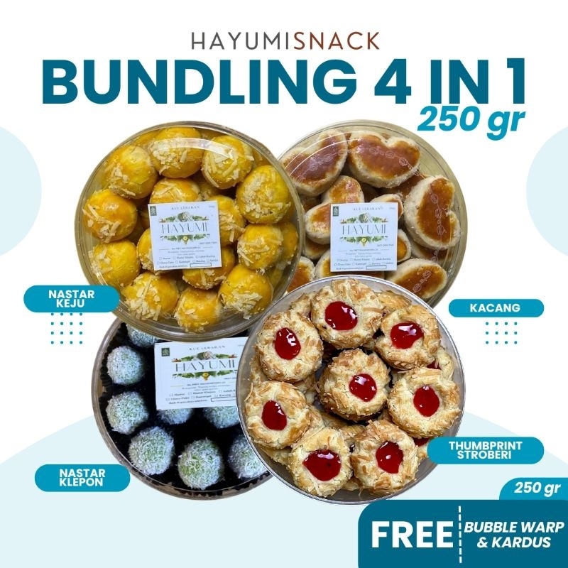 

4 in 1 - Paket Diskon Spesial Bundling 250 gram - Kue Kering Hayumi Produksi Rumahan Tanpa Pengawet Homemade Packing Aman Free Bubble Warp dan Kardus
