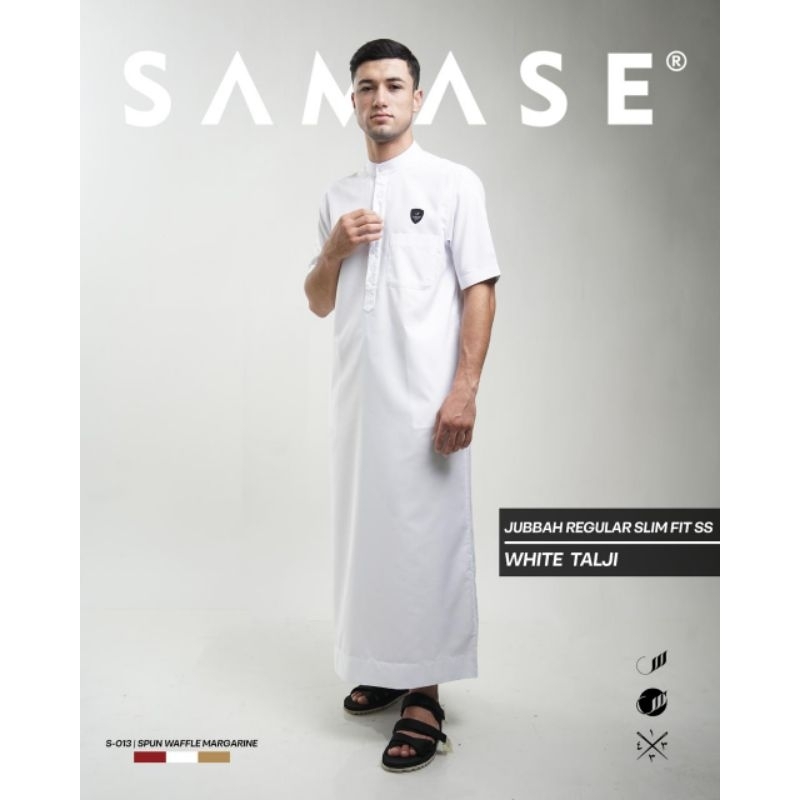 Gamis Pria Putih SAMASE Original - Jubah Lengan Pendek Slim Fit Elegan & Stylish