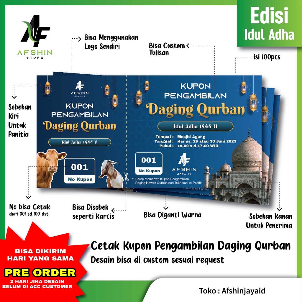 Cetak Kupon Voucher Pengambilan Daging Hewan Kurban isi 100pcs