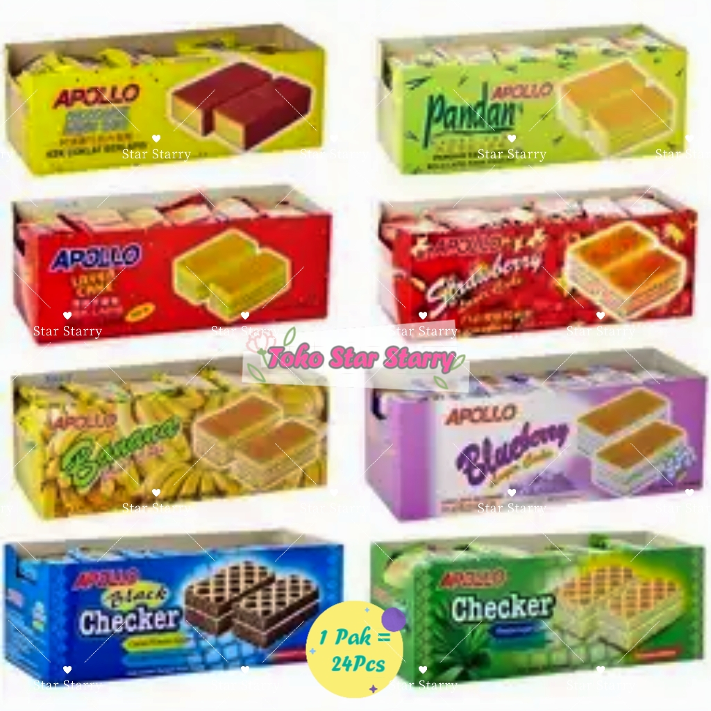 

[1 BOX ISI 24 PCS] APOLLO LAYER CAKE BOLU LAPIS CHOCOLATE PANDAN BLUEBERRY STRAWBERRY / KEK LAPIS / LAYER CAKE SNACK VIRAL HALAL MUI