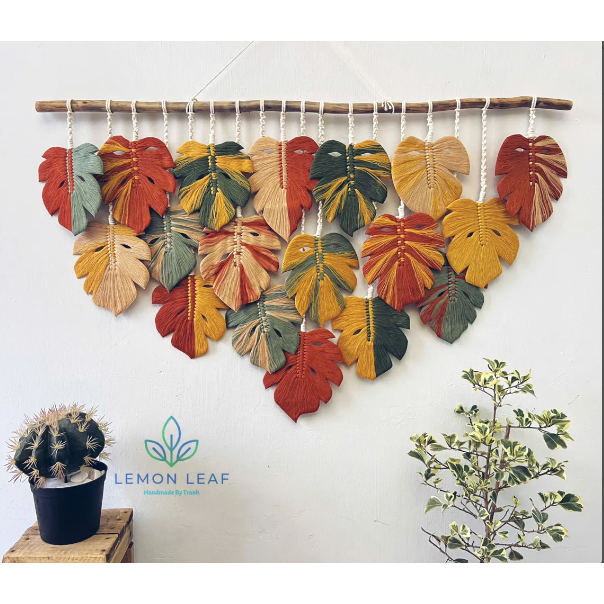 Daun macrame hiasan dinding aesthetic dekorasi ruangan macrame wall hanging hiasan ruang tamu
