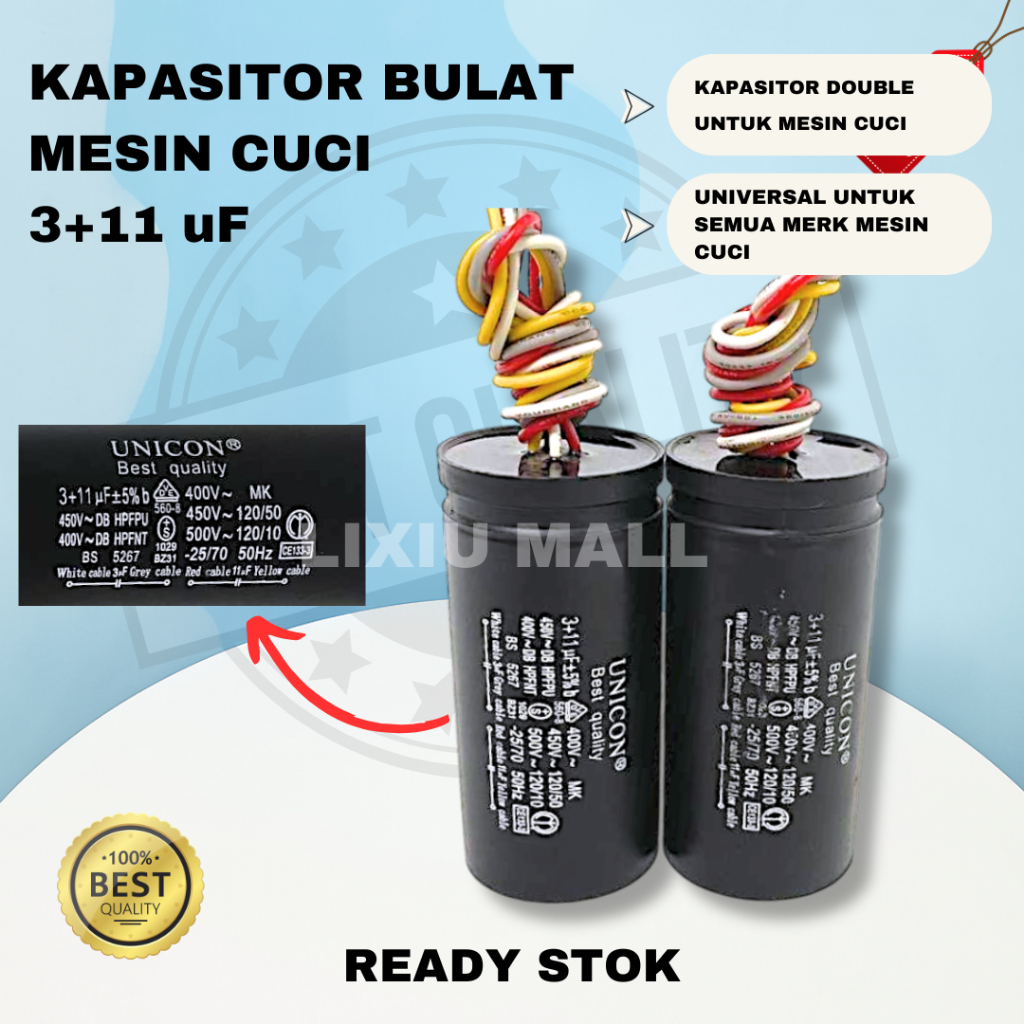 KAPASITOR MESIN CUCI 11 - 3 MIKRO CAPASITOR MESIN CUCI SHARP 11 + 3 MICRO