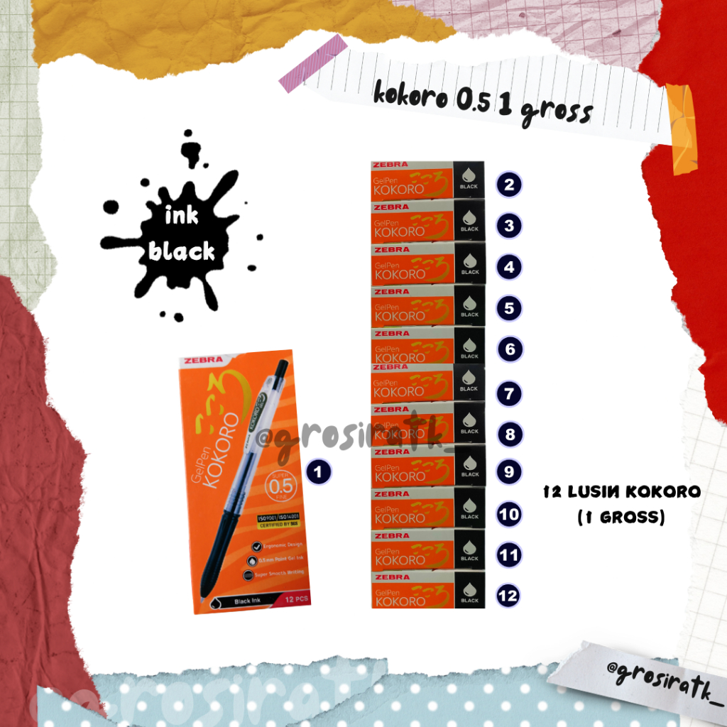 

Zebra Pulpen Gel KOKORO 0.5mm 12pcs / Pulpen Gel Kokoro Zebra Colours - 0.5 mm 1 lusin