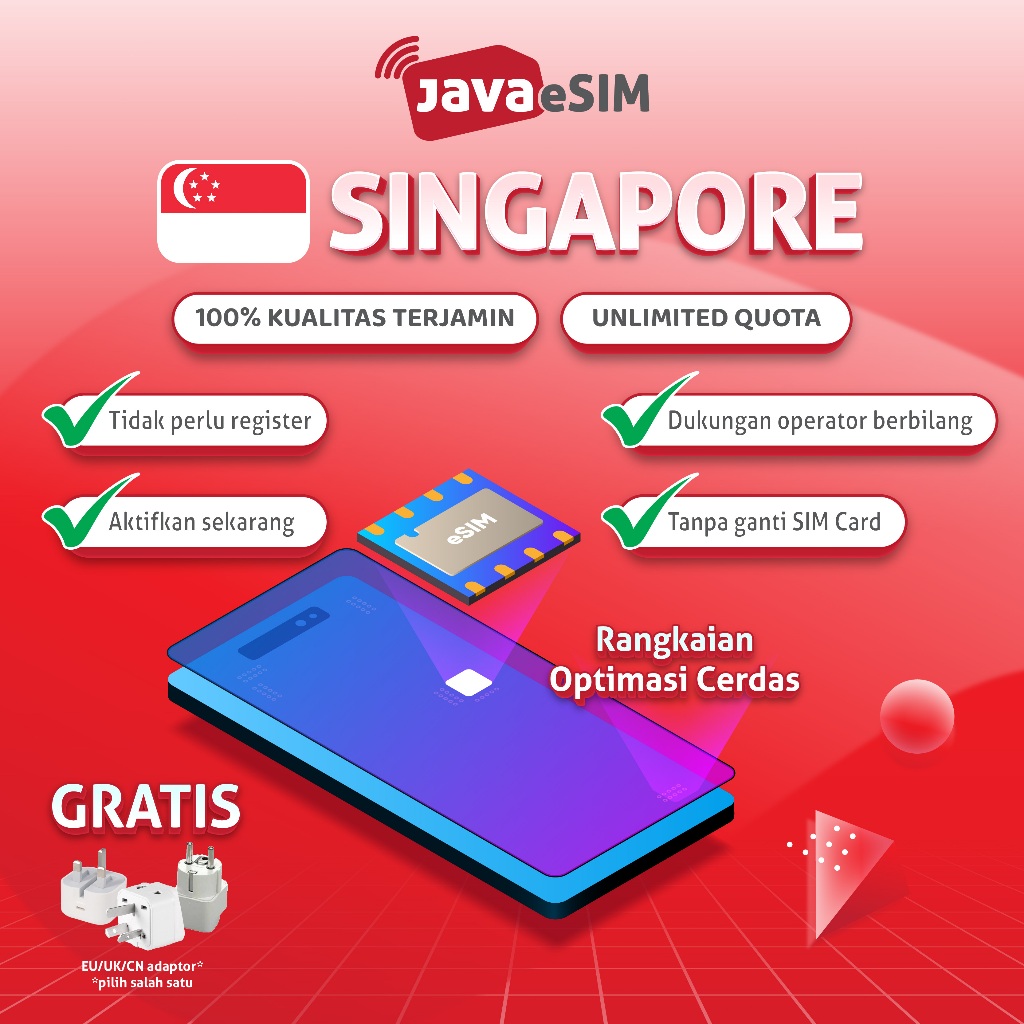 Javaesim eSIM Singapore Unlimited DATA Internet Kuota Daypass Daily 500M/1GB | 15/20/30HARI |  esim 