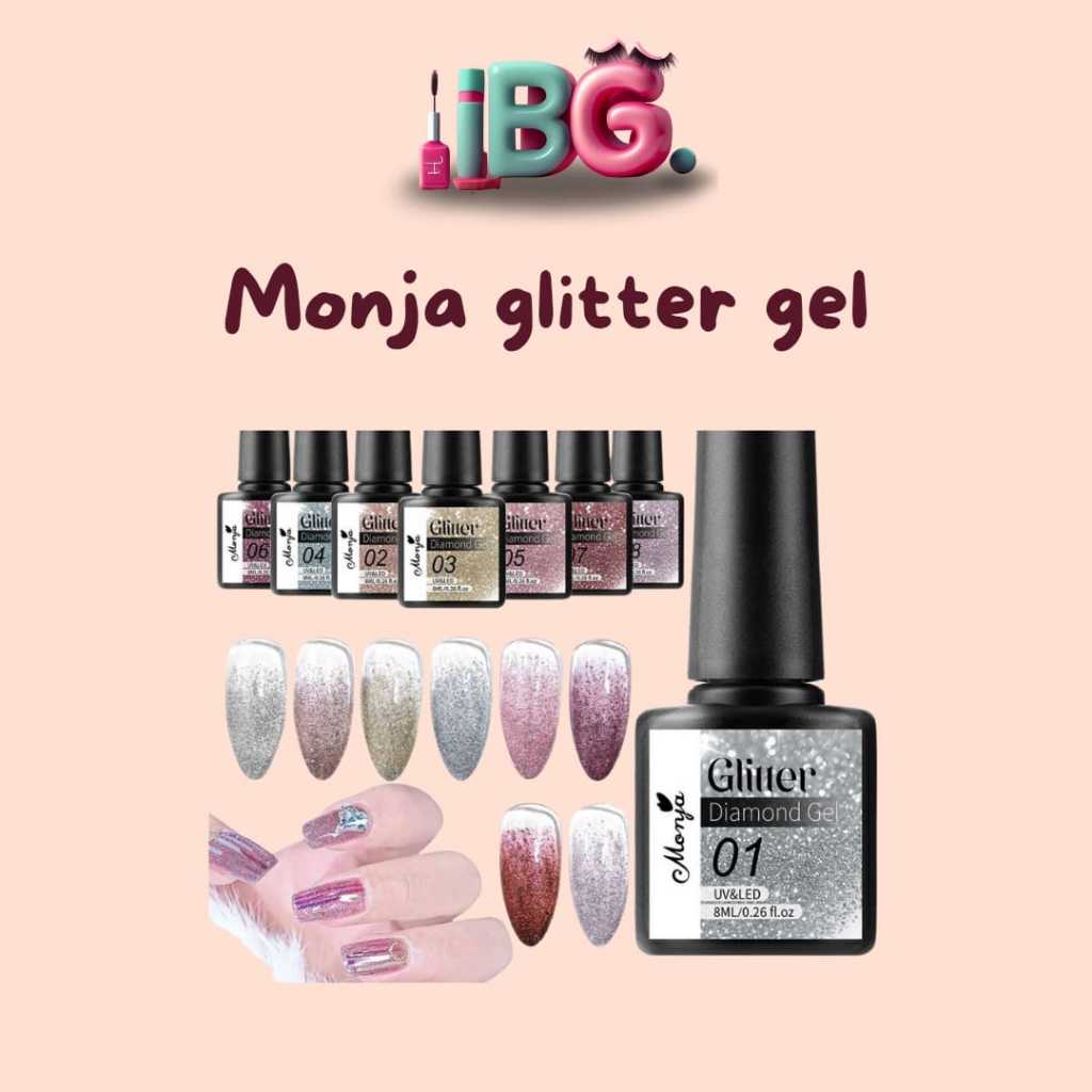 Monja Glitter Gel Nail Art Monja Diamond Glitter Shiny Gel Gel Monja Kuku Glitter Silver Gold Pink