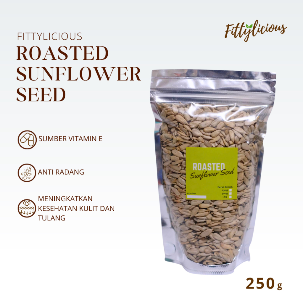 

Biji Bunga Matahari Kupas / Biji Kuaci Panggang / Biji Kuanci Mentah / Roasted Sunflower Seeds 250 Gram / Raw Sunflower Seeds 250 Gram