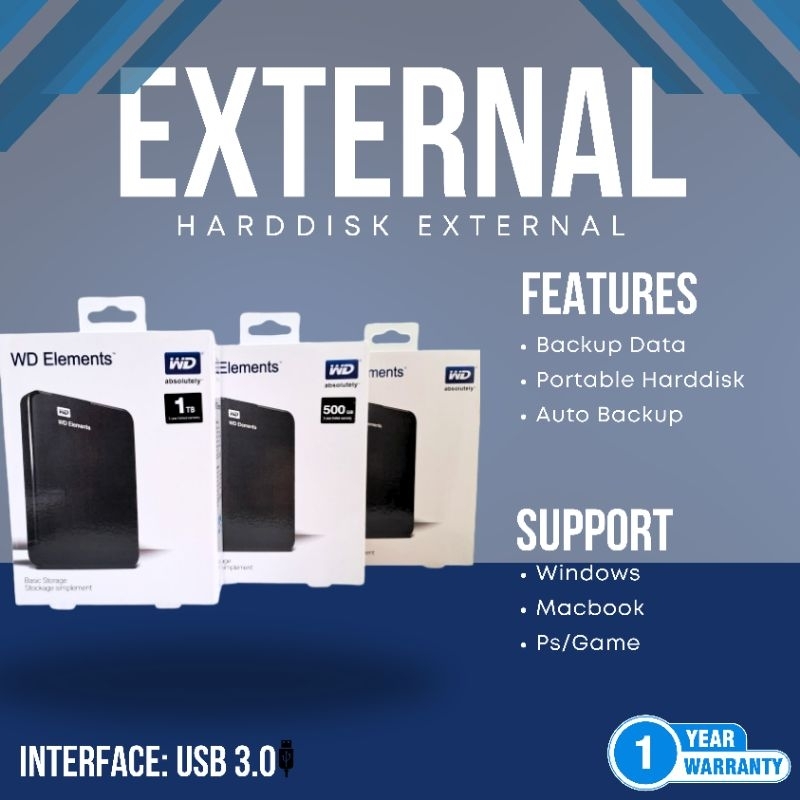 HARDISK EKSTERNAL WD ELEMENTS USB 3.0 . -HDD 320GB 500GB 1TB WD Elements