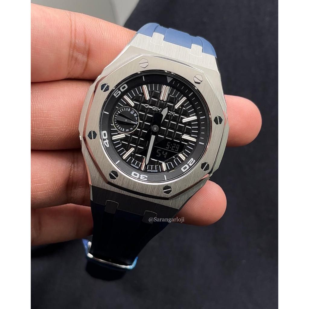 Casio G-SHOCK GA-2100 g-shock ga2100 MOD Custom Silver Navy Rubber