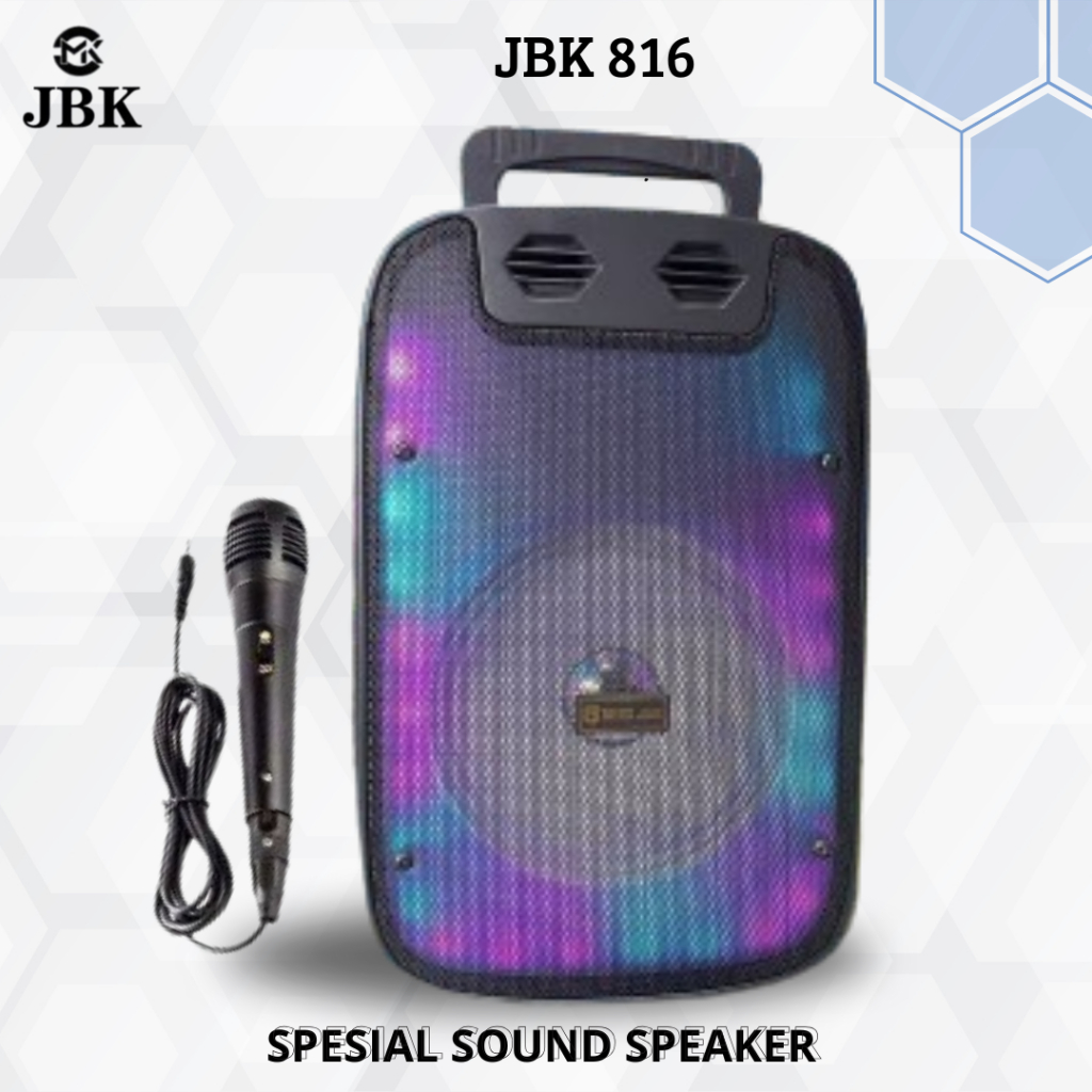 SPEAKER PORTABLE FULL LED FREE MICROPHONE KARAOKE JBK 816