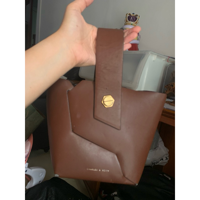 Charles & Keith Sculptural Bucket Bag - Brown