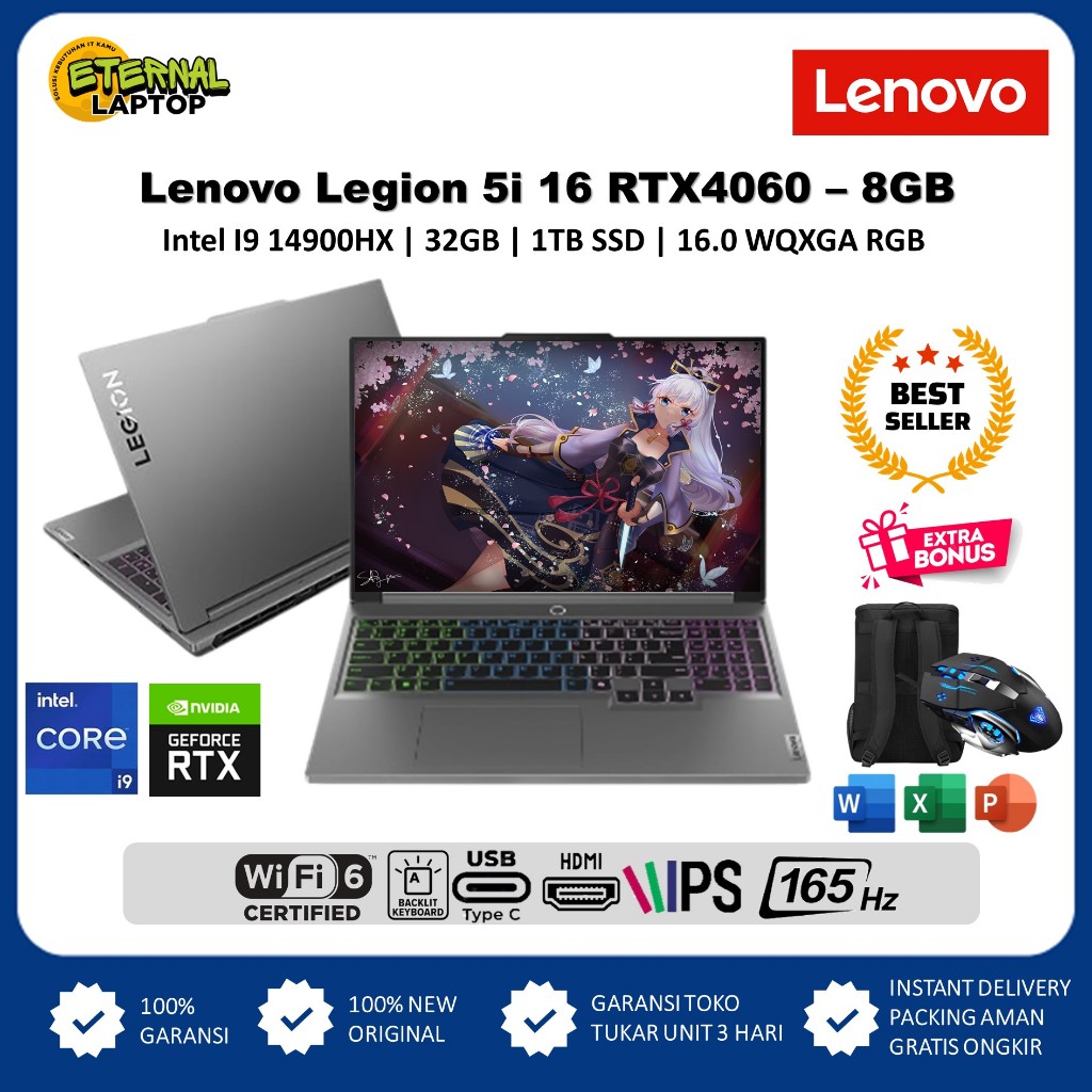 Laptop Gaming Lenovo Legion 5i 16 Intel Core i9 14900HX Nvidia RTX4070-8GB Ram 64GB 2TB SSD RGB