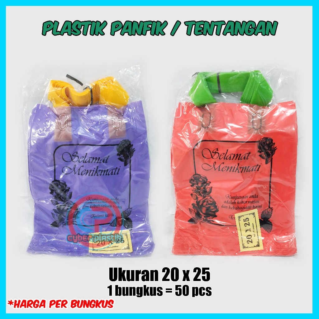 Kantong plastik hajatan shoping bag warna random | panfik plastik tenteng 20x20 ,20x25 ,20x30 isi 50