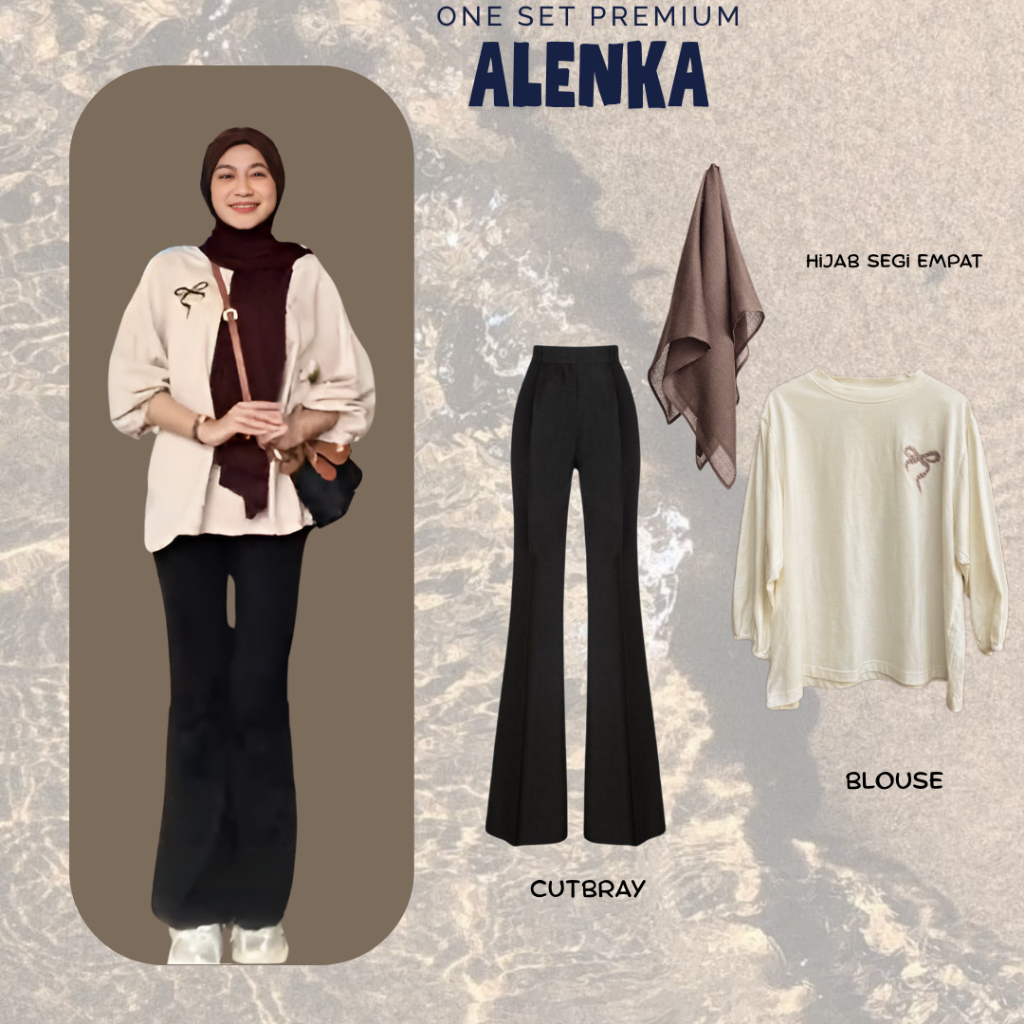 Alenkaa One Set 3 in 1 OOTD Kuliah Jalan Pantai Ngafe Gaya Selebgram Model Korean Terbaru ( Hijab - 