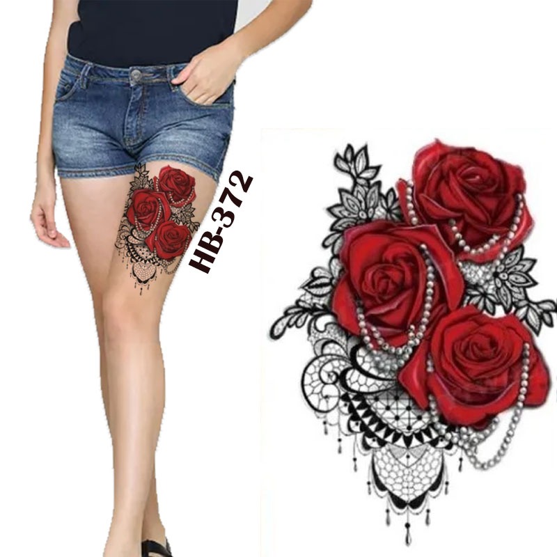 Tattoo Temporer HB-732 Motif Bunga MERAH PERMATA | anti air Dada Punggung