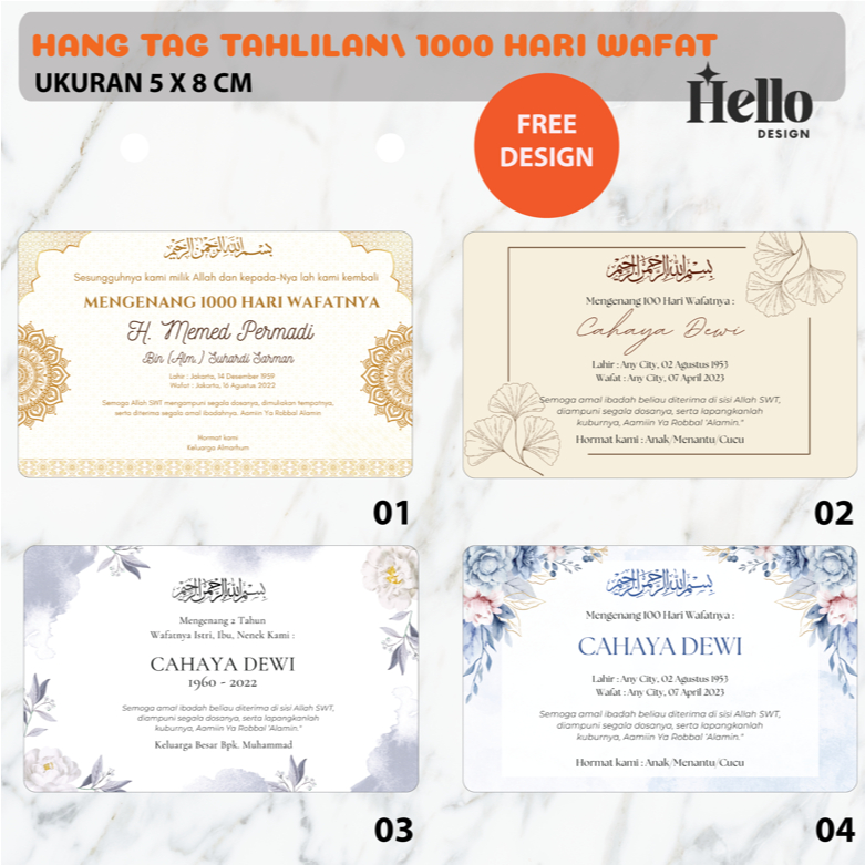 (FREE CUSTOM) Hangtag Duka Tahlilan / 1000 hari wafat / 40 hari wafat / 100 hari wafat / duka cita