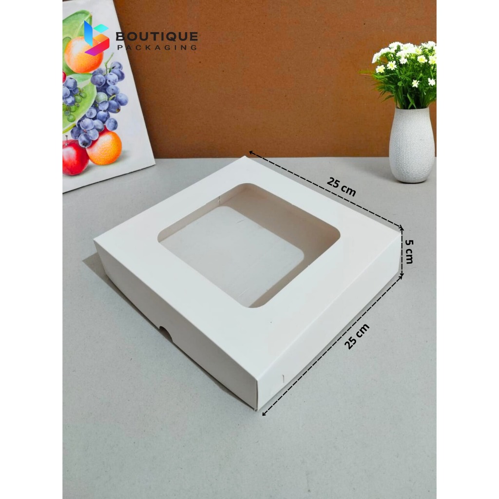 

Fuji Box Dus kotak Kue Ivory 25 cm x 25 cm x 5 cm Putih Ivory Premium Jendela ( 10 pcs )