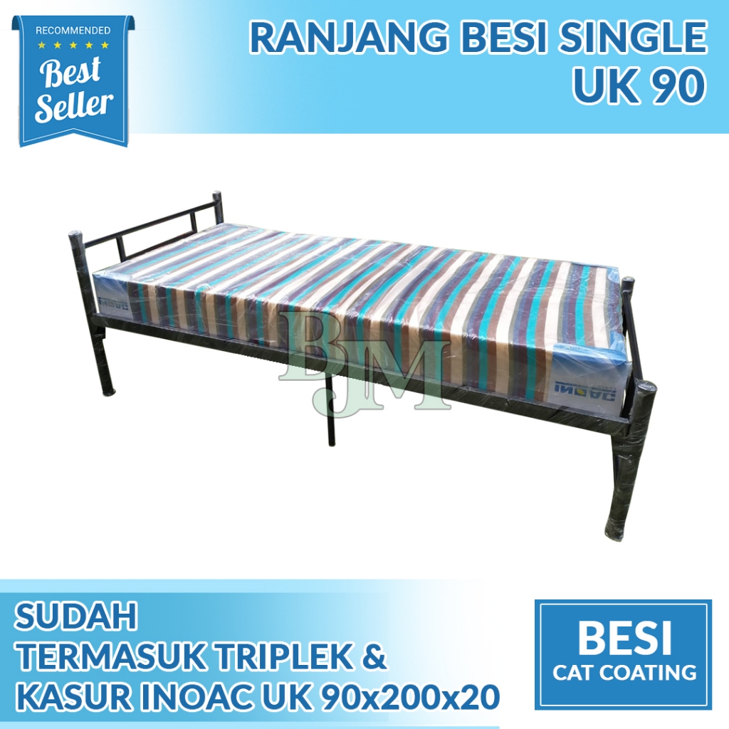 Ranjang single ranjang besi + kasur inoac + triplek