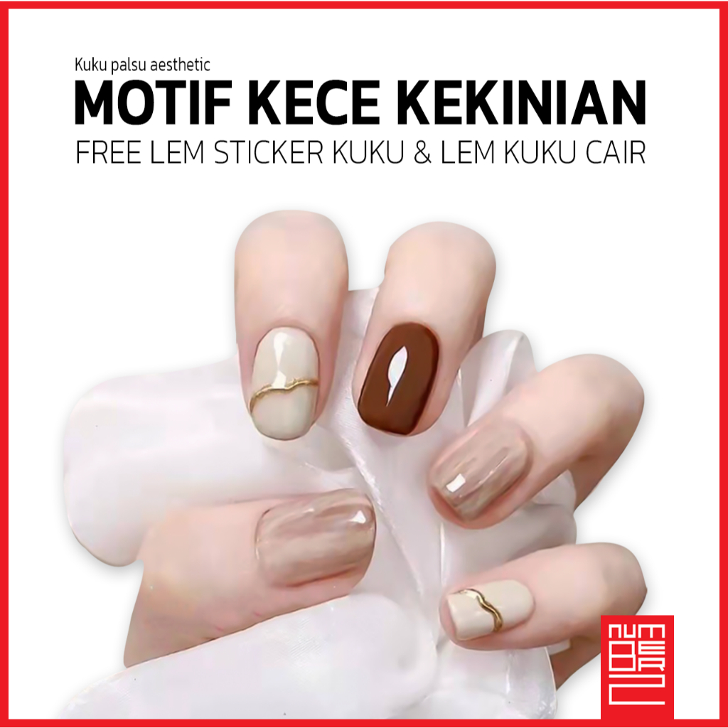 Kuku palsu fake nails isi 24 pcs nail art glossy remaja panjang pendek runcing oval motif cantik ele
