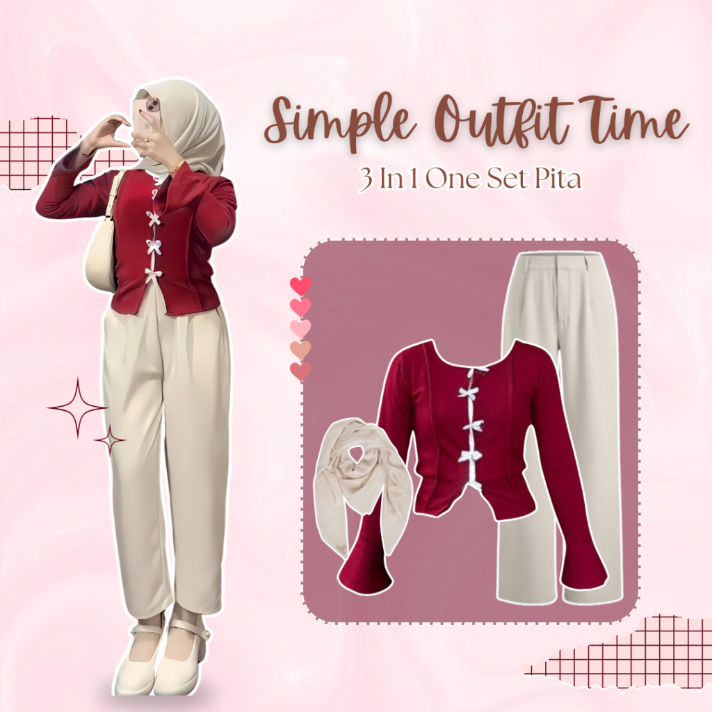 One Set Outfit Cewe Cantik(Cardigan+ Celana + Hijab) OOTD Kekinian Wanita- RF263 N