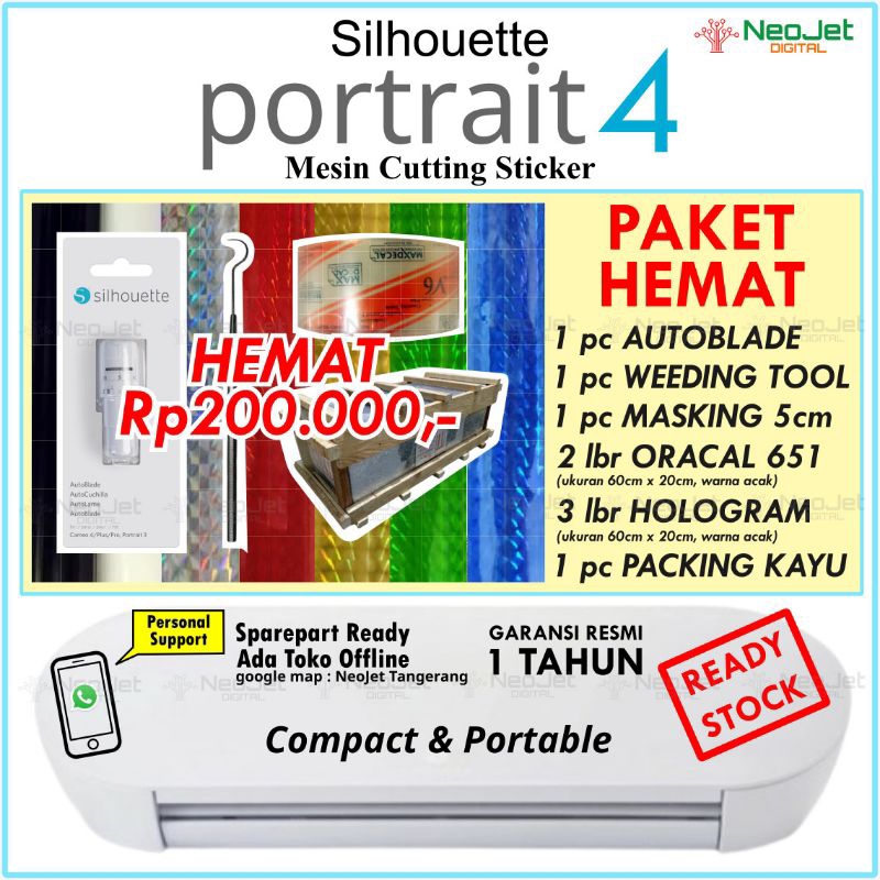 

Paket mesin cutting sticker Silhouette Portrait 4 Autoblade Weeding Tool Masking Stiker Oracal Hologram Packing Kayu