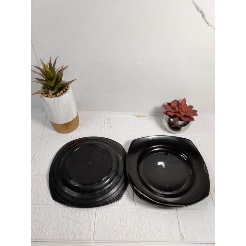 [ 12 pcs ] piring plastik kotak Lunarplas Quinny,piring rame hitam kotak plastik