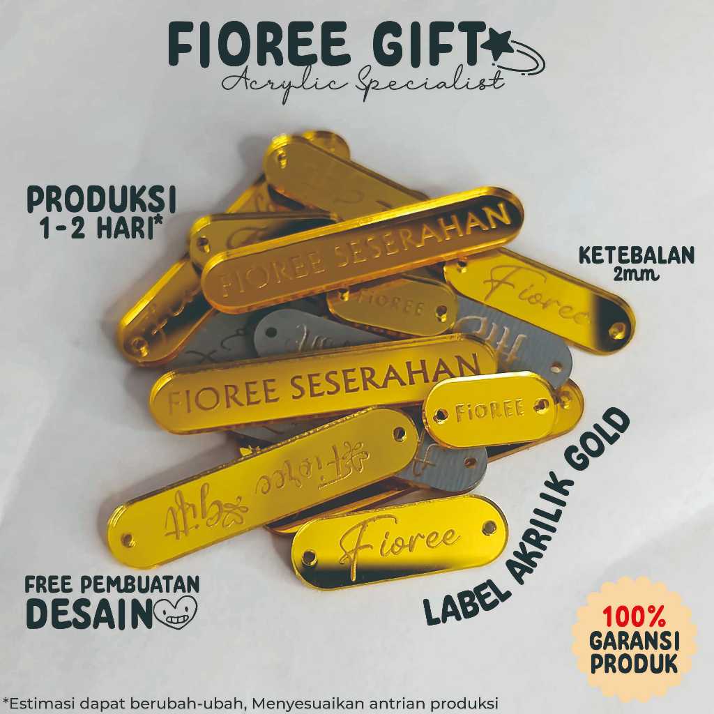 

Label Akrilik EMAS | Label Hijab Branding | Custom Cutting Label - Fioree.gift