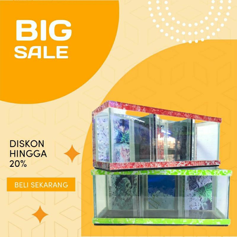 AQUARIUM MINI KACA / AQUARIUM IKAN CHANNA / AQUARIUM MINIMALIS SEKAT 3 BONGKAR PASANG