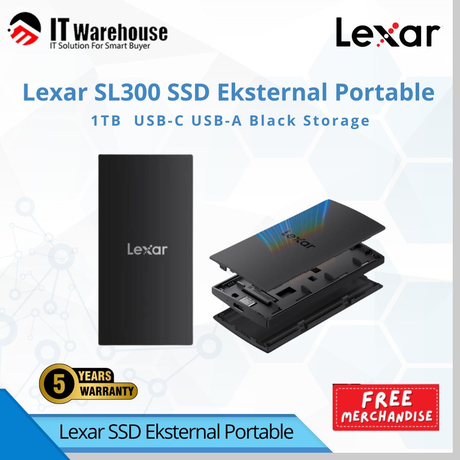 Lexar SL300 1TB | 2TB - SSD Eksternal Portable USB-C USB-A Black Storage