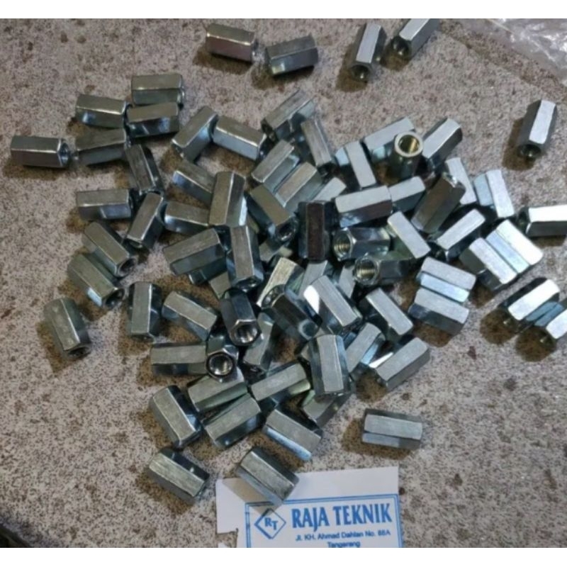 long nut m8 x 25 mm kunci 13 drat pitch 1.25 drat kasar Kualitas Bagus Kuat/ long nut m8x25 mm / lon