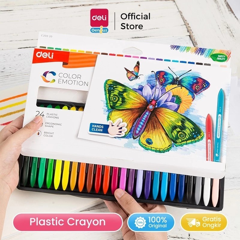 

Deli Plastic Crayon / Krayon Plastik 12/18/24 Warna Triangular Tahan Lama Non-Toxic C200