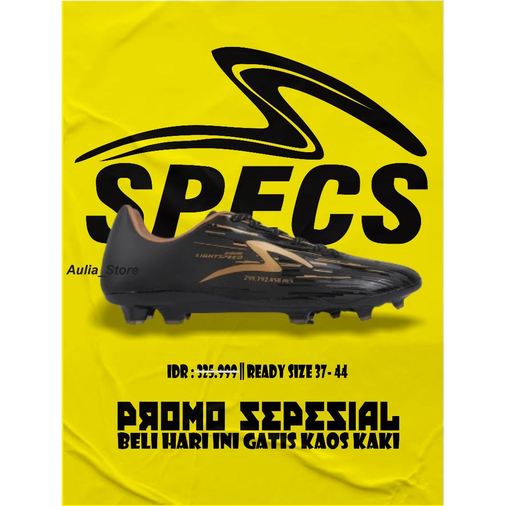 Sepatu Bola Specs Lightspeed Reborn Hitam Gold Terlaris Grade Ori