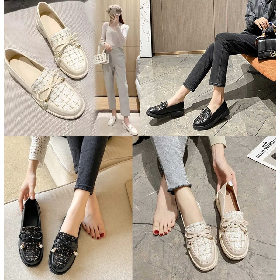 SEPATU FLAT SHOES LOAFER WANITA PREMIUM FASHION KOREA SEPATU HITAM KREM | SEPATU KERJA KANTOR PESTA 