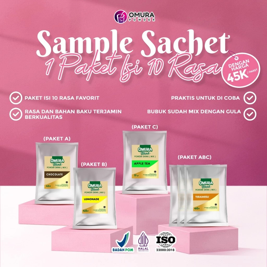 

[SAMPLE] Paket Tester / Sample 30 Rasa Bubuk Minuman Premium Mix Gula Aneka Rasa Sampel Blend Isi 40 Gr Omura Powder
