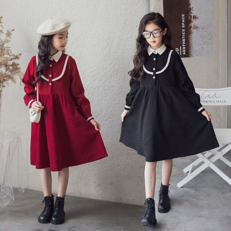 Dress Korea Lengan Panjang/Dress Anak Perempuan Import/Baju Anak Import/Baju Anak Cewek Import/Dress