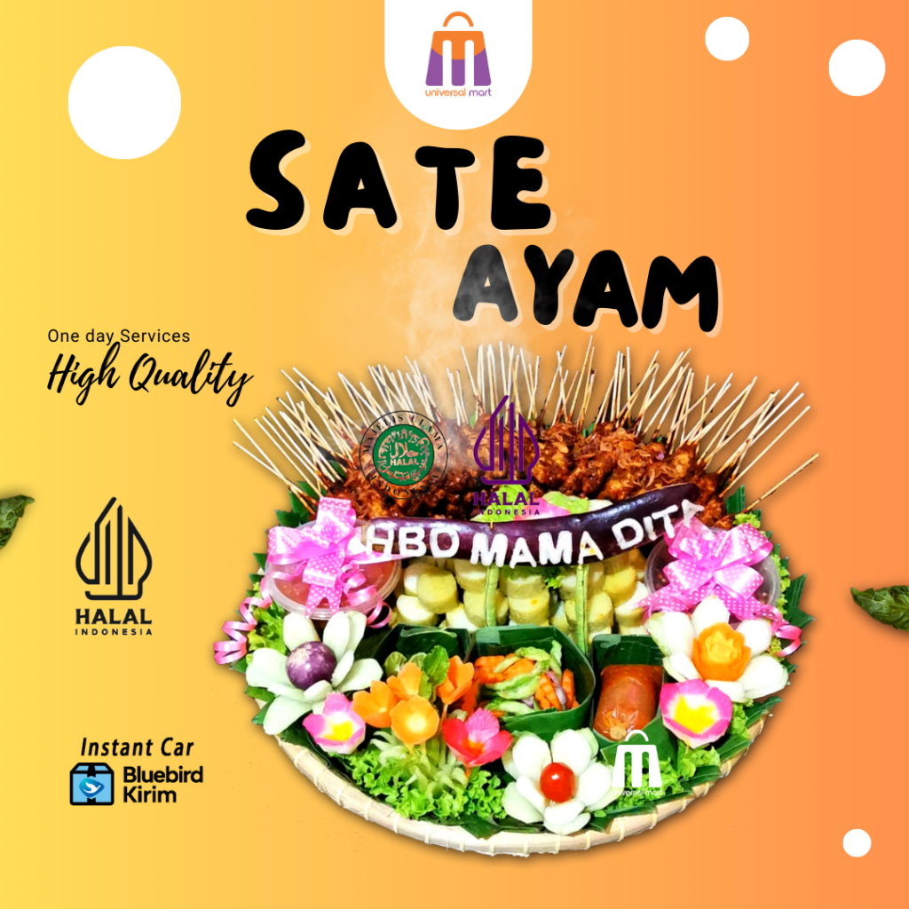 

Sate ayam 100% daging ayam fresh harga hemat porsi 5 /50 tusuk 2 bumbu kacang dan kecap