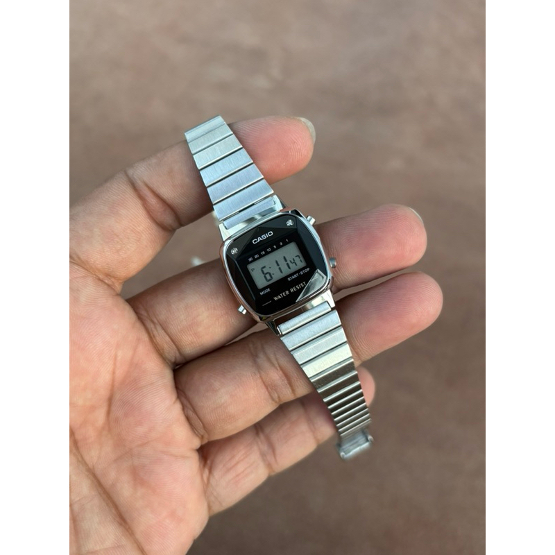 JAM TANGAN WANITA CASIO LA670WAD 1DF SILVER  NATURAL DIAMOND DIGITAL ORIGINAL