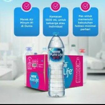 

Nestle Pure Life Air Minum 1500 ml perkarton isi 12 Botol