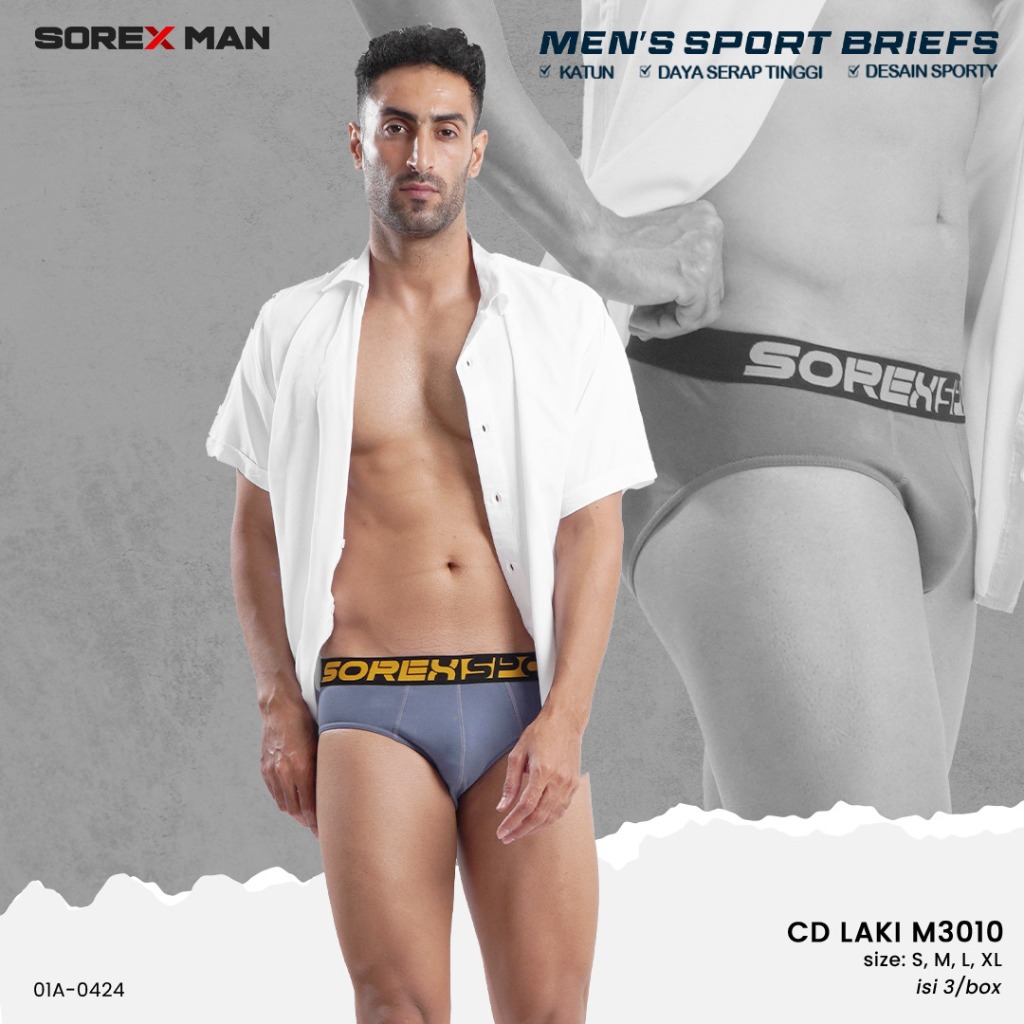 Isi 3 PCS - Sorex Man Celana Dalam Segitiga Pria Katun Men’s Sport Briefs CD Lk M 3010