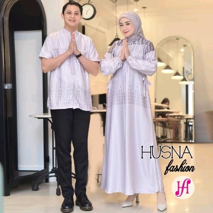 Fashion Muslim  Set Pakaian Muslim Couple Wanita dan Pria  Gamis Lebaran Terbaru