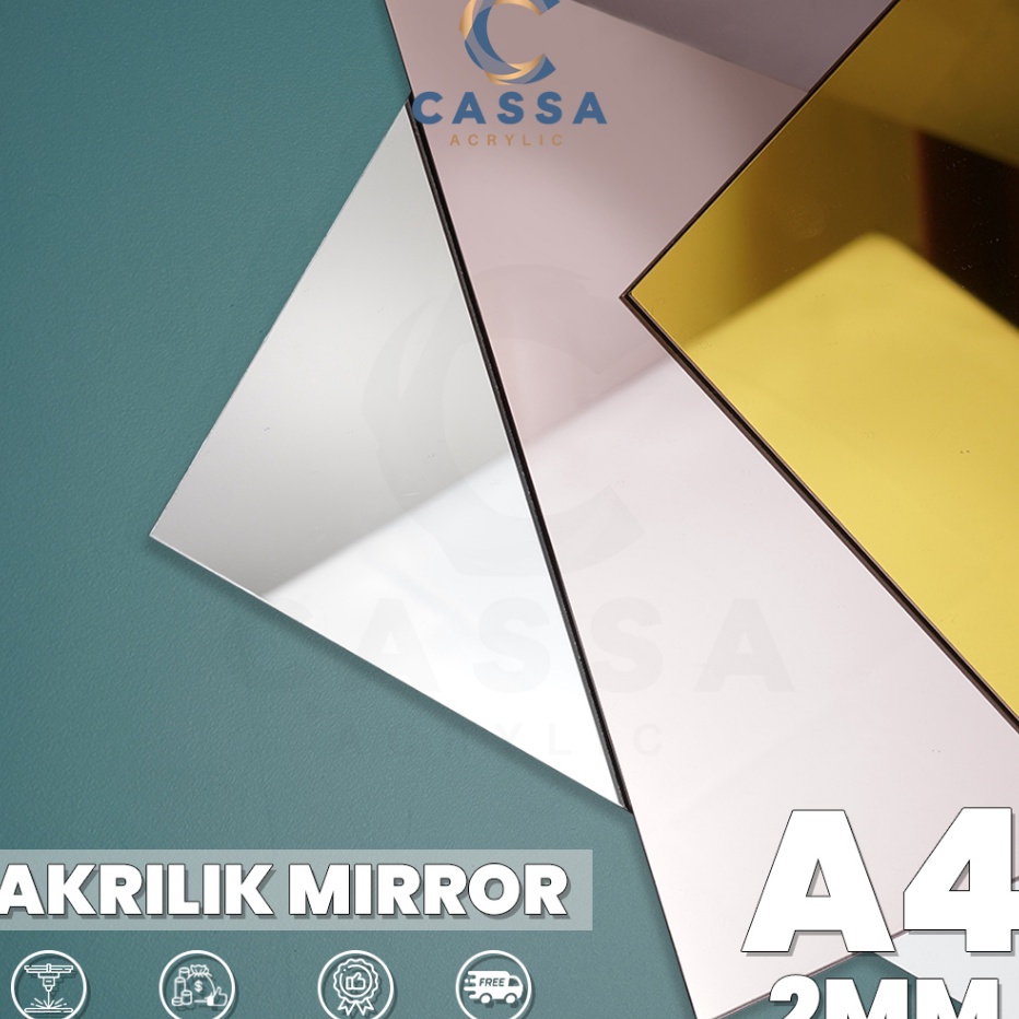 Akrilik Lembaran Mirror A4 2mm  Acrylic Sheet Gold Silver Rose Gold Merah Biru  Lembaran Akrilik Kac