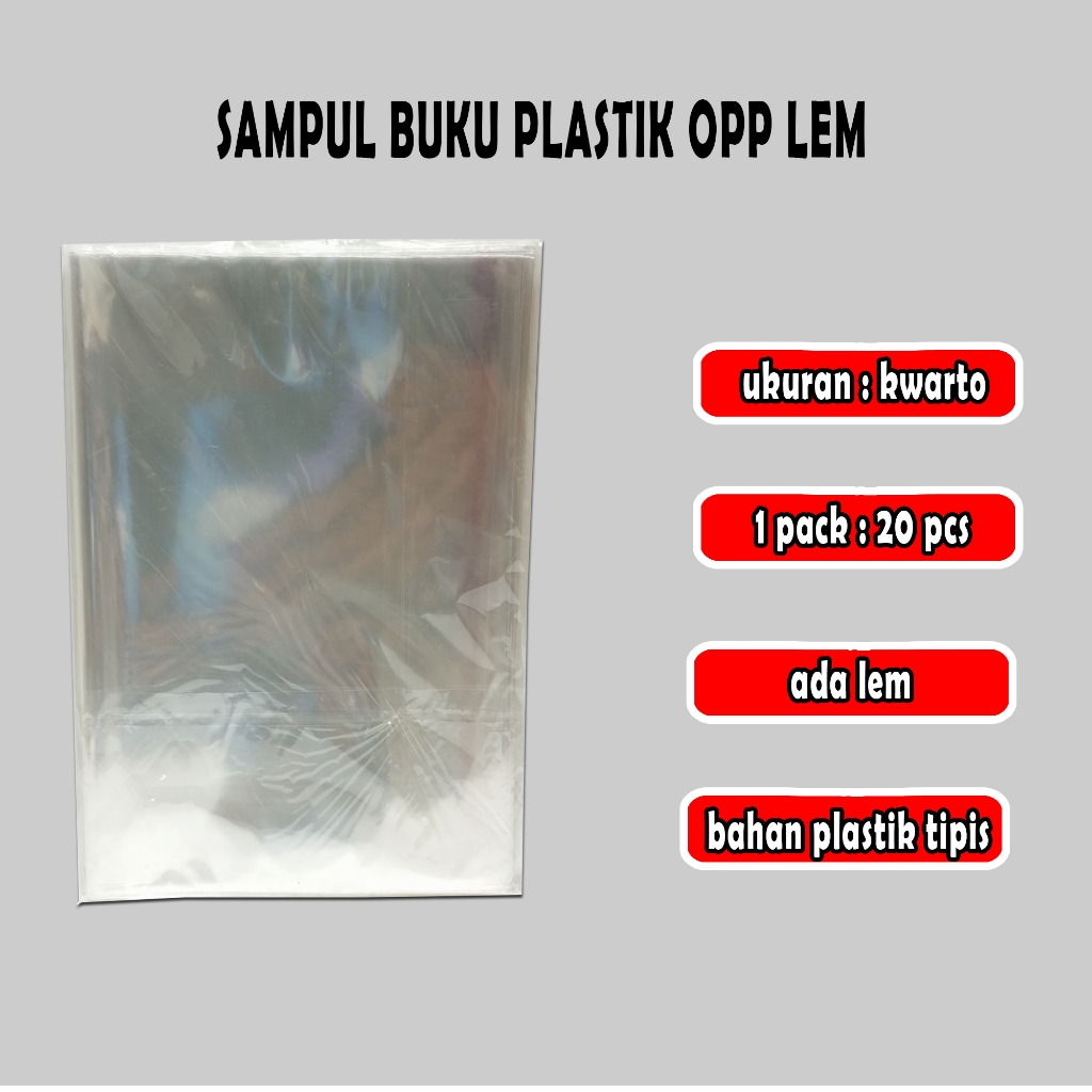 

sampul buku plastik / kwarto / ada lem / 1 pack / 20 lembar