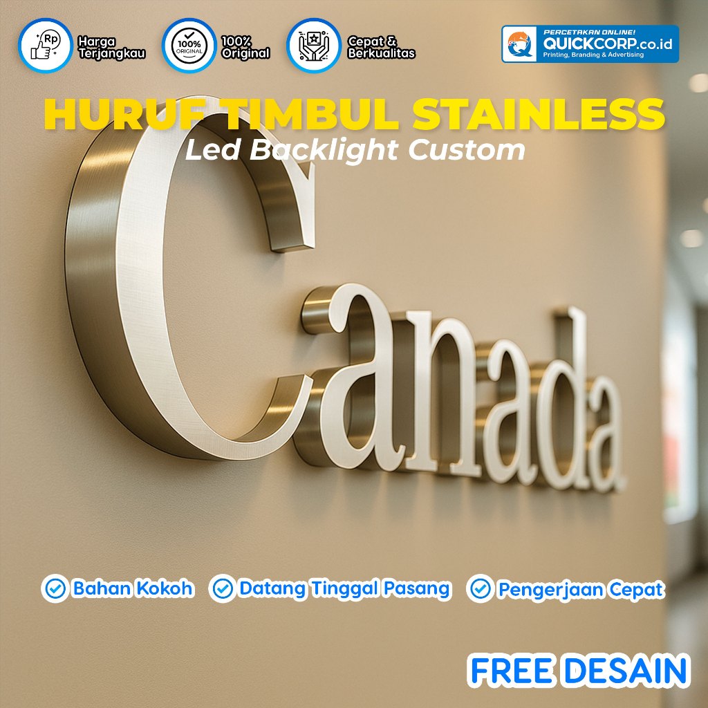 Huruf Timbul LED Backlight Stainless - Huruf Timbul Stainless dengan Lampu LED - Huruf LED untuk Dek