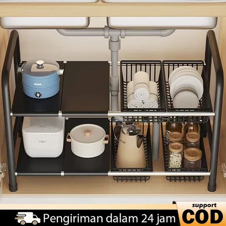 Rak Bawah Wastafel Rak Dapur Stainless Rak Panci Rak Panci Bawah Wastafe Stainless Steel yang Dapat