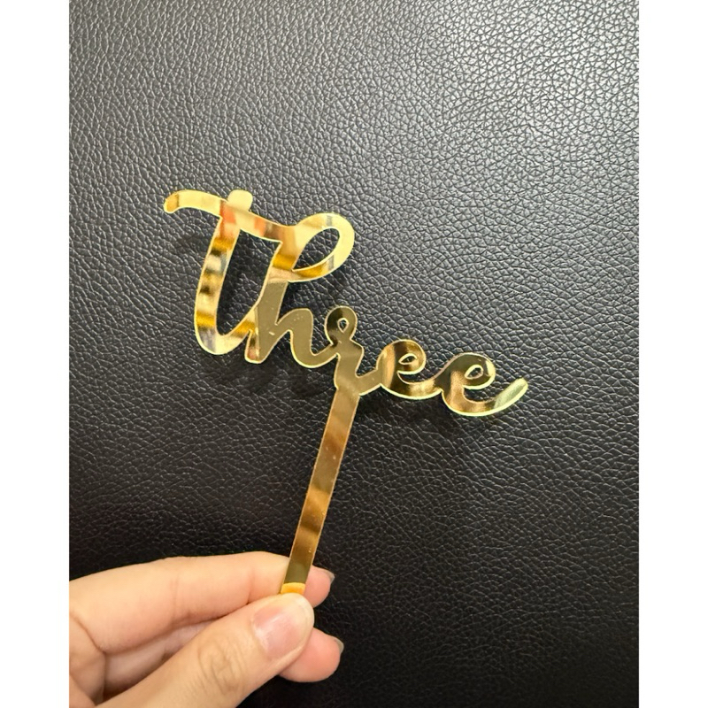 

topper three acrylic gold shiny akrilik tusukan cake kue ultah birthday cake tumpeng bunga buket