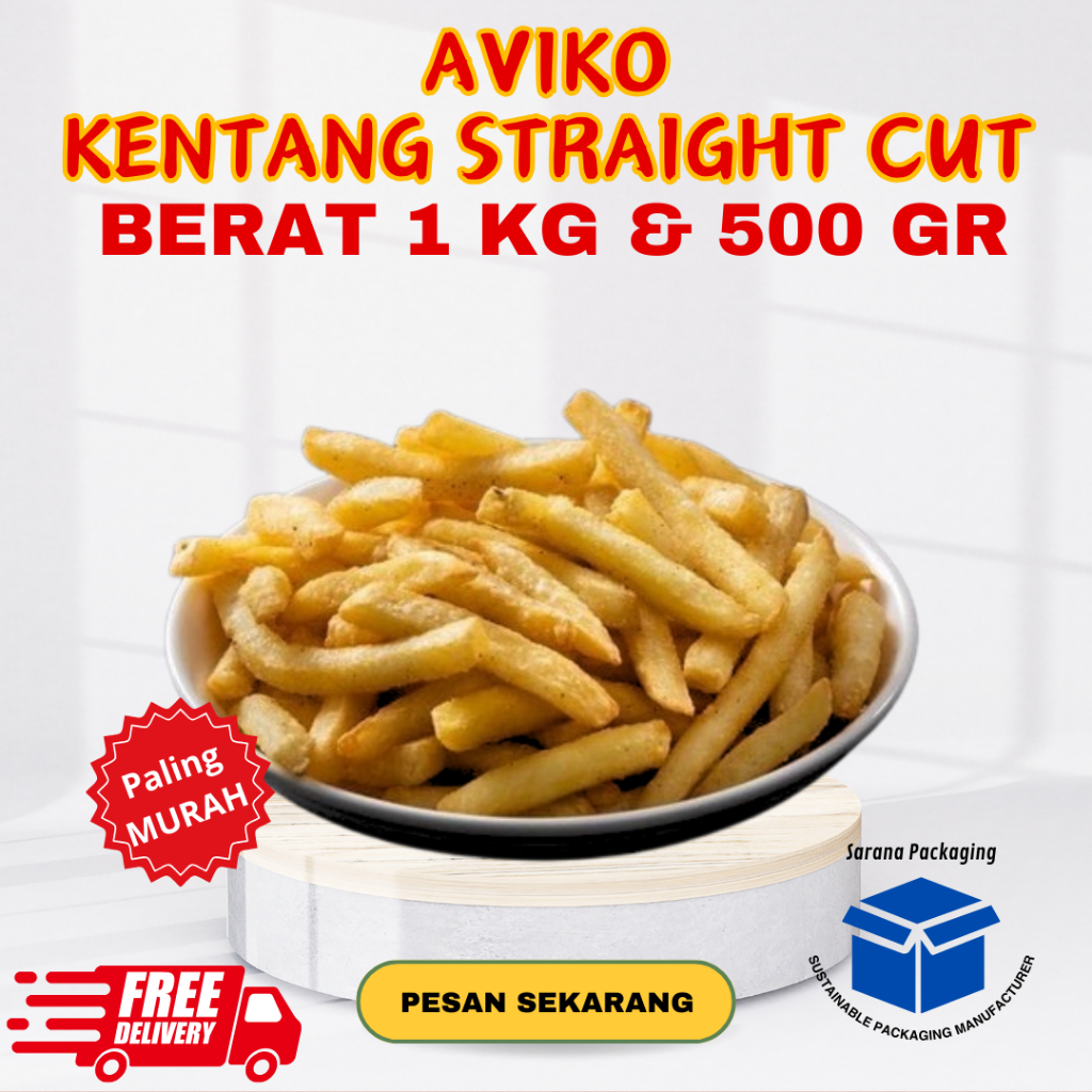 

AVIKO STRAIGHT CUT 1 KG / 500 GR KENTANG GORENG BEKU / FRENCH FRIES / GRADE A