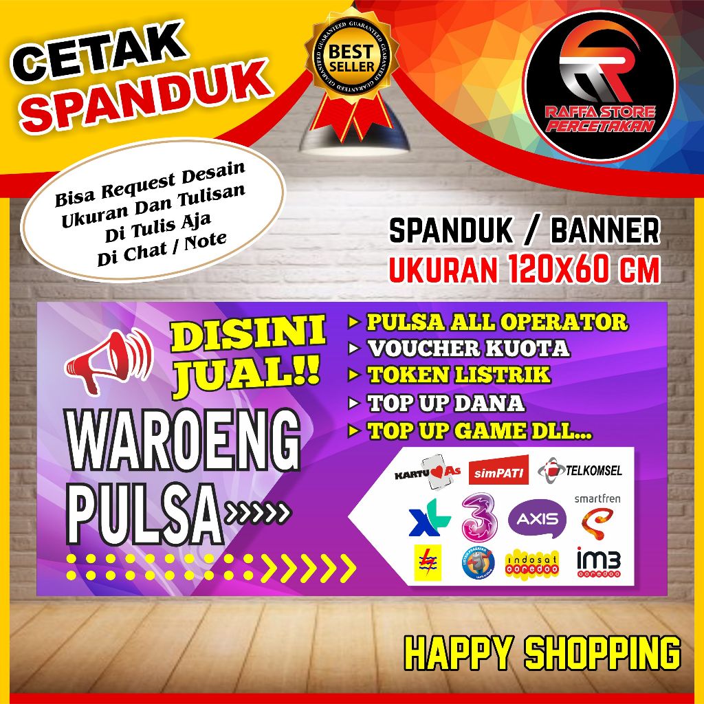 Spanduk banner backdrop Konter Pulsa dan kuota murah bisa custom / Banner Konter Pulsa dan kuota ker