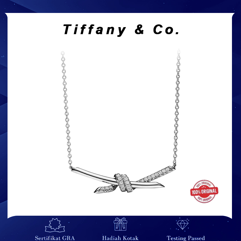"Kalung Wanita Tiffany & Co. Original 100% - Model Simpul dengan Berlian | Emas Putih"