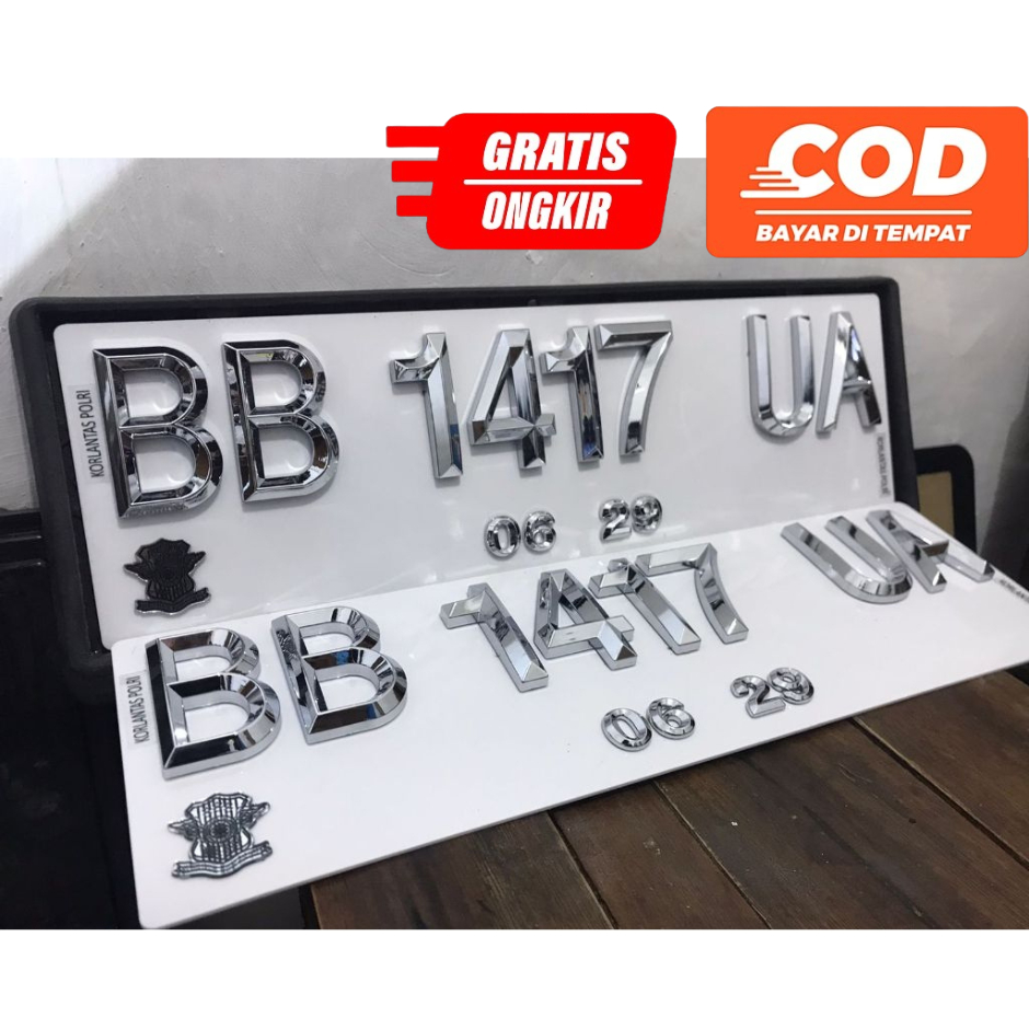 Plat Nomor Mobil Timbul Mewah PUTIH Plat Mobil Timbul Mewah Chrome Lancip 7cm Sego 5 FREE COVER