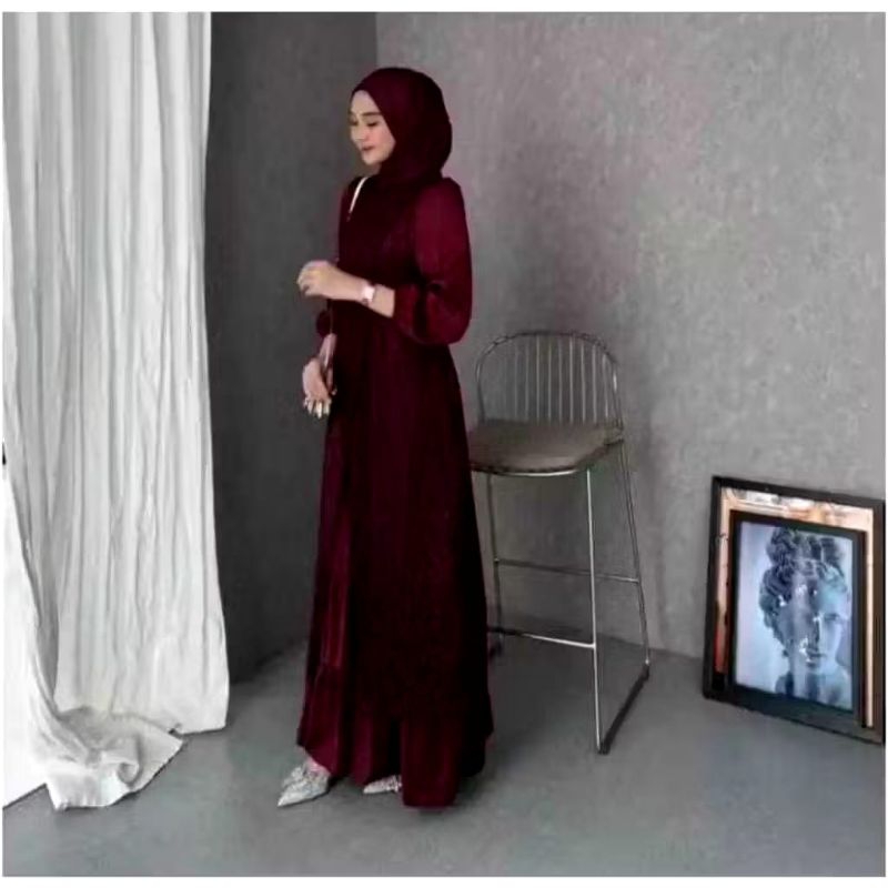 Gamis Putih Gaun Brukat Kondangan Terbaru Olivia Dress Bahan Velvet Mix Brukat Tile Akar Gamis Pesta